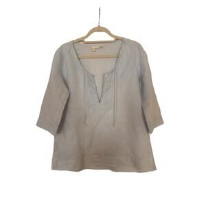 Eileen Fisher Half Sleeve Shirt with Gem Detail - Size S 100% Irish Linen